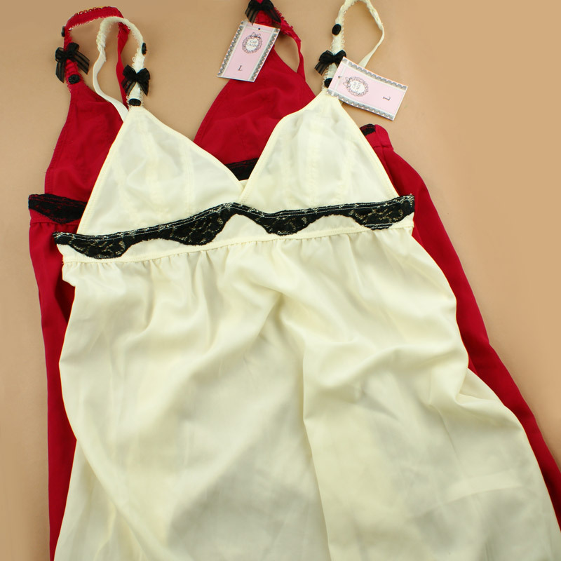 Classic cap spaghetti strap sleepwear bow flower button red white 75ab80abc85ab90