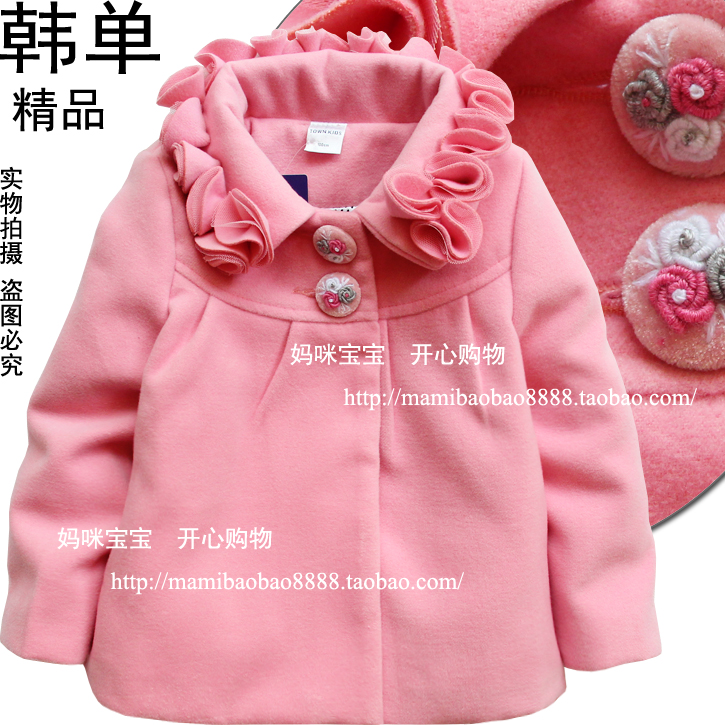 Classic children's clothing baby clothes top overcoat outerwear cashmere overcoat trench pink rose