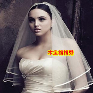 Classic fashion brief elegant white bride veil hemming wedding dress hair accessory 010