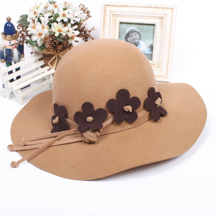 Classic fashion flower tassel decoration pure wool large brim hat fashion wide brim fedoras autumn and winter warm hat