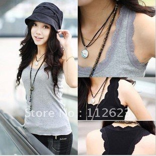 Classic female style cotton halter vest pure color O-neck base shirt