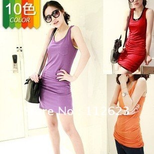 Classic female style loose modal pocket halter vest pure color O-neck base shirt