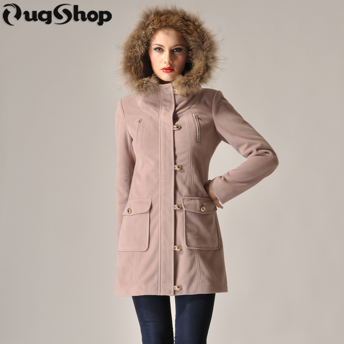 Classic khaki hooded woolen trench outerwear overcoat