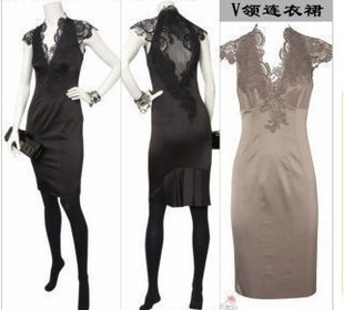 Classic lace V-neck slim formal dress skirt evening dress clothes short design evening dress