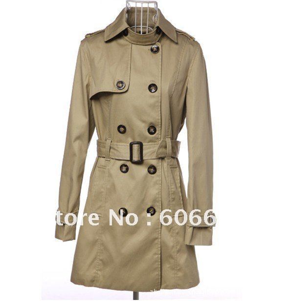 CLASSIC LOOK! Khaki Autumn trench coat for women,fashion slim double-breasted  casual outerwear with belt Free Shipping