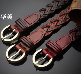 Classic Mature Lady's Knitted Leather Belt,All-Match Braided Belt Free Shipping 2120704