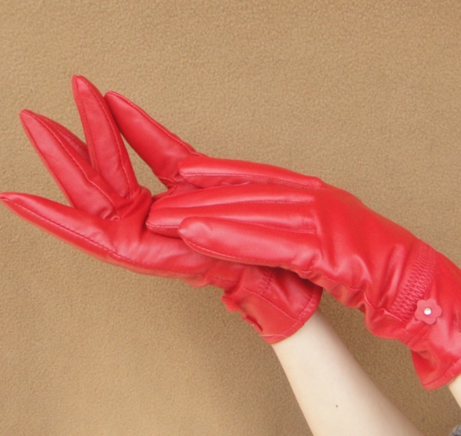 Classic Red Woman Genuine Soft Leather Gloves