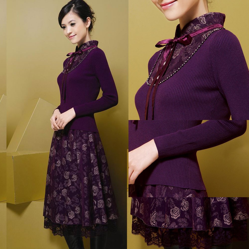 Classic spring and autumn women's quality all-match gentlewomen spring knitted long-sleeve female skirt