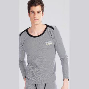 Classic stripe 100% cotton male thin cotton sweater set thermal underwear set top long johns 20 pcs/lot free shipping