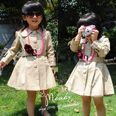 Classic trench 2013 spring female child baby boys khaki 100% cotton trench outerwear