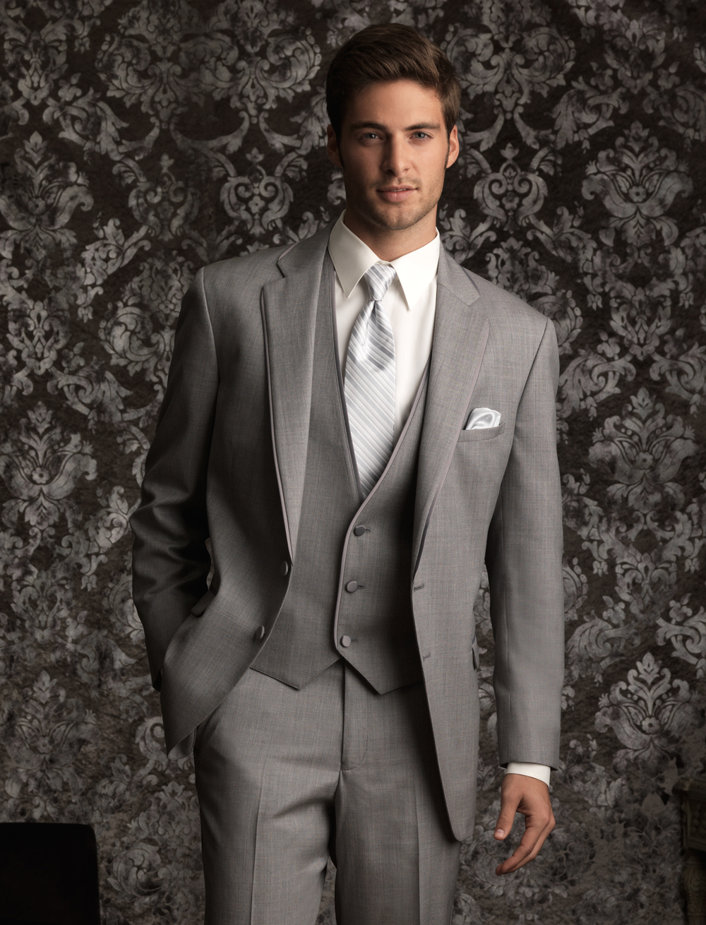 Classical wedding suite100% woollen Gray Groom tuxedos/(Jacket+Pants+Tie)