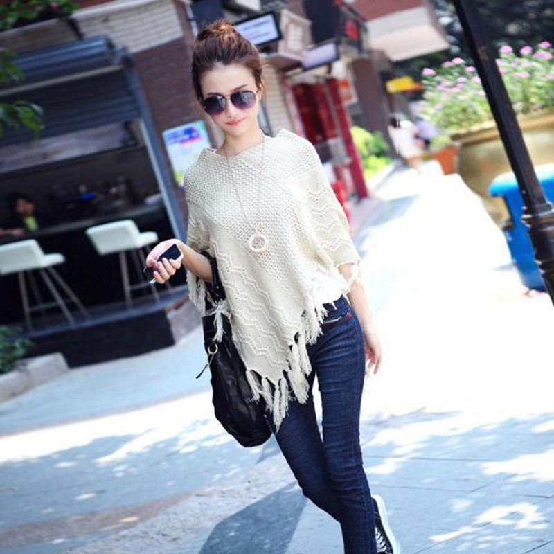 Cloak cape outerwear british style 2012 cutout sweater shirt female tassel sweater