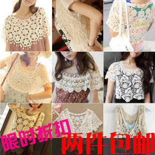 Cloak small cape short-sleeve outerwear cardigan summer all-match crotch cutout lace waistcoat female shirt