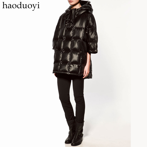 Cloak type outerwear thickening poncho hooded half sleeve down coat 5 size,free shipping