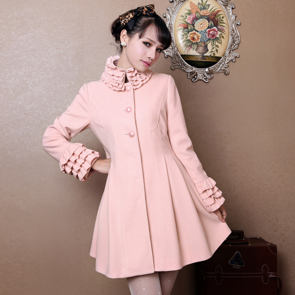 Cloak wool coat outerwear female medium woolen trench plus size wool coat mm