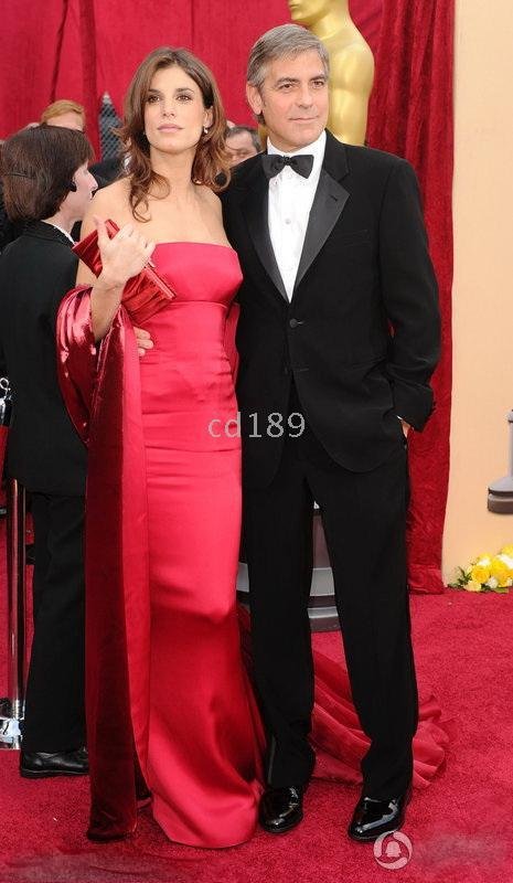 Clooney's girlfriend Strapless floor-length shawl simple Satin Celebrity Dresses 2010 Oscar George