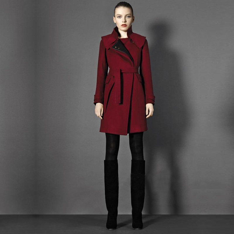 Cloth 2012 winter stand collar patchwork leather woolen slim medium-long overcoat outerwear