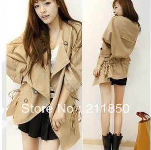 Clothes new arrival women's 2013 spring trench elegant loose drawstring outerwear fashion khaki coat