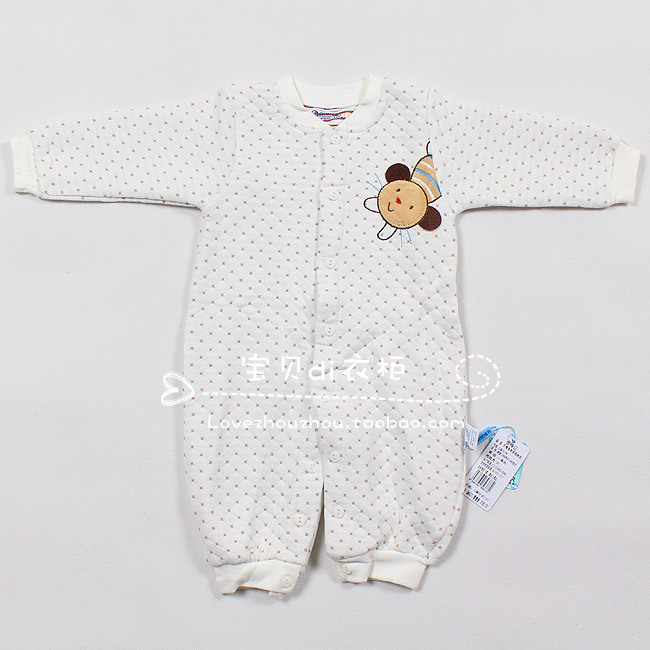 Clothing 100% cotton soft cotton double layer square grid clip wire thermal underwear one piece romper baby thickening autumn