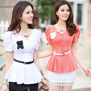Clothing 2012 AMIO set slim twinset dress shirt short skirt belt corsage
