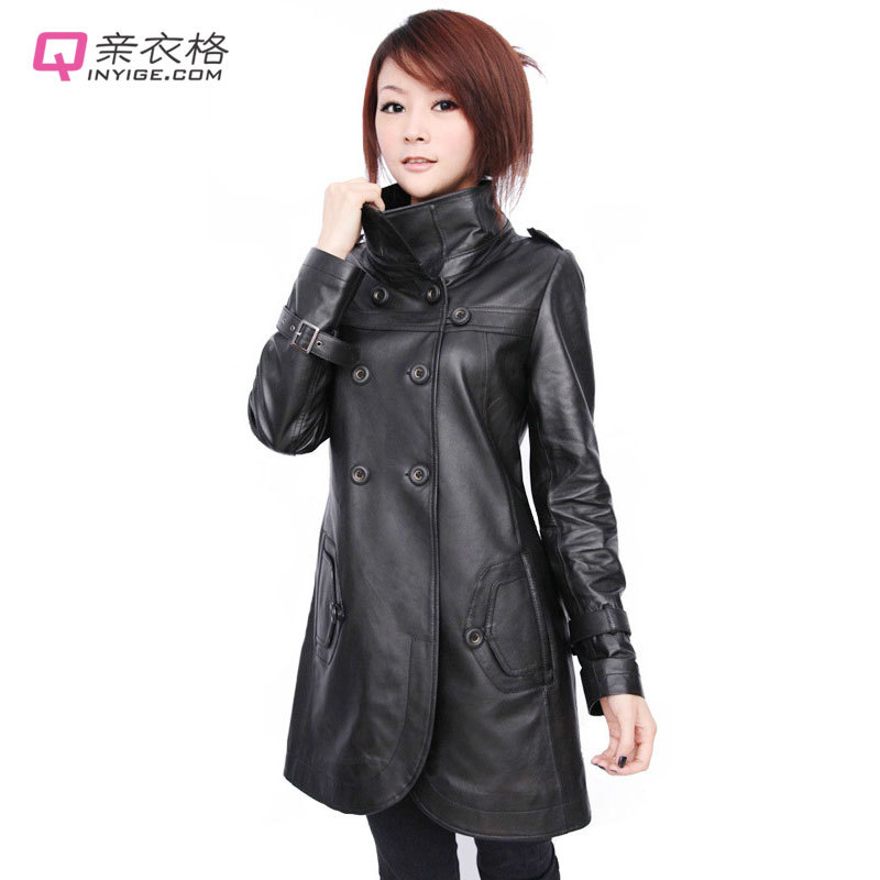 Clothing 2012 autumn new arrival female medium-long sheepskin genuine leather clothing plus cotton trench plus size plus size