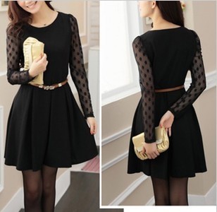 Clothing 2012 polka dot gauze long-sleeve gentlewomen fashion one-piece dress belt