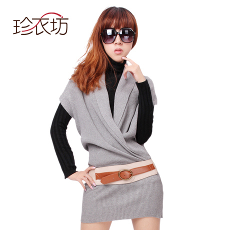 Clothing 2012 women's medium-long sweater sleeveless loose sweater dress Free Shipping