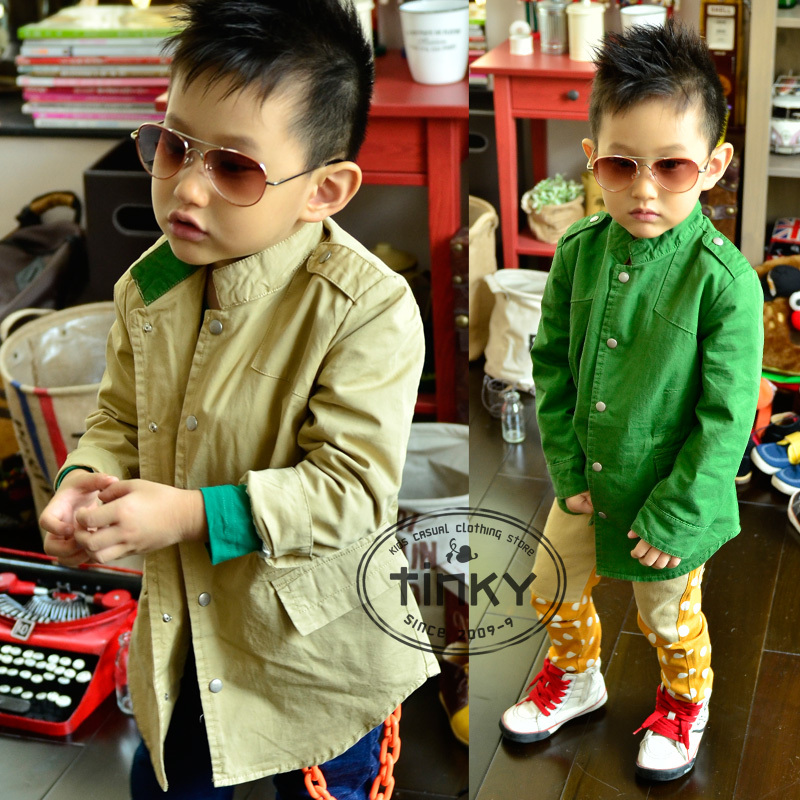 Clothing 2013 spring and autumn stand collar trench male child all-match outerwear ploughboys c28