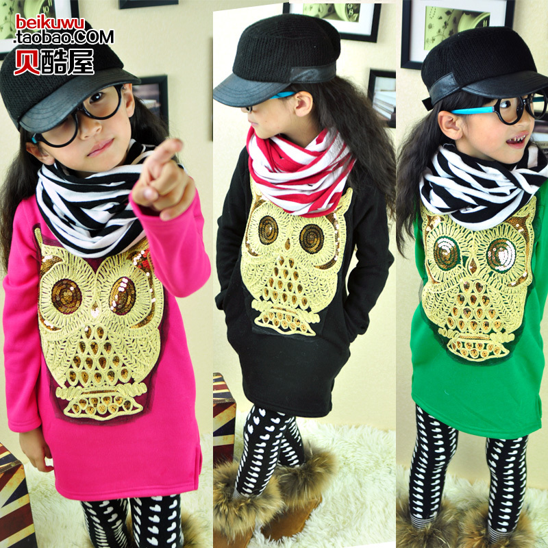 Clothing all-match multicolour owl female child long design sweatshirt autumn and winter
