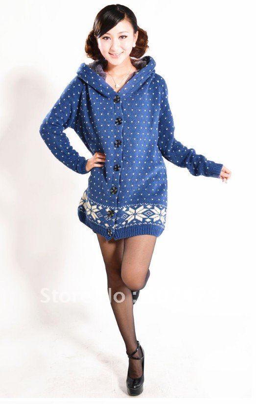 Clothing Autumn and Winter Fashion Dot Chromophous Medium-long & Short-long plus Velvet Thickening Sweater Cardigan Female