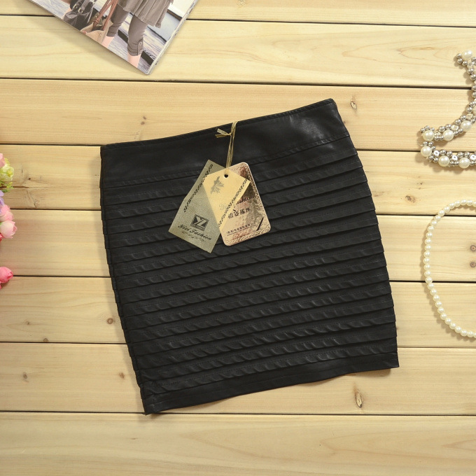 Clothing black leather bag short skirt bust skirt autumn and winter 1517