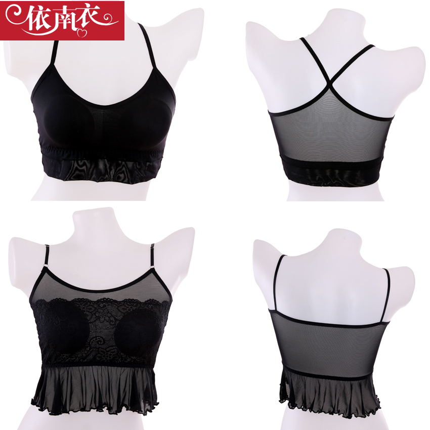 Clothing black white spaghetti strap full lace modal short design underwear pad tube top tube top bra