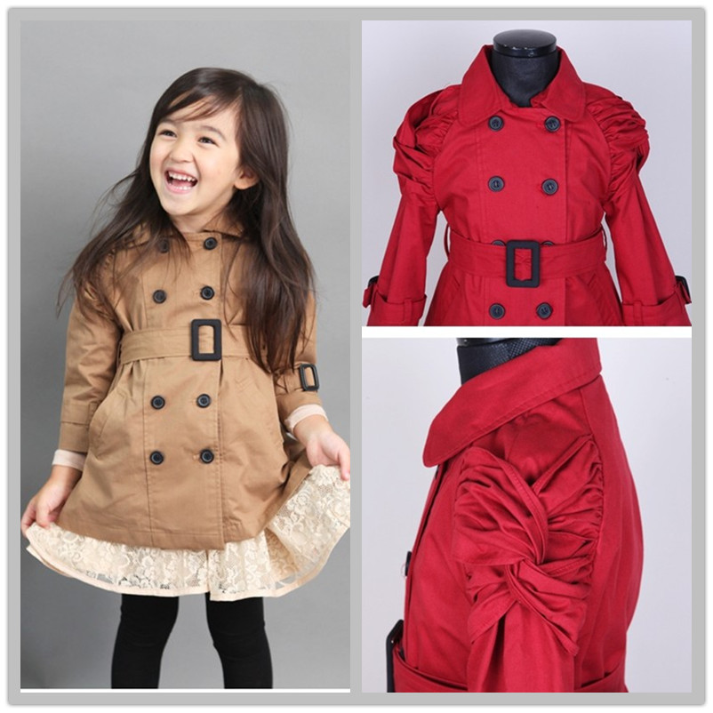 Clothing casual female child trench outerwear double breasted skirt khaki red overcoat
