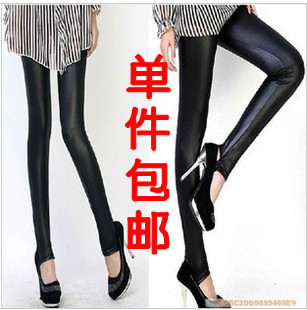 Clothing clothes women's black pants step pedal pants matt faux leather pants 9 legging pants female