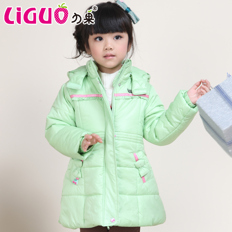 Clothing elegant all-match children's clothing thickening cotton-padded winter overcoat removable cap zipper long outerwear