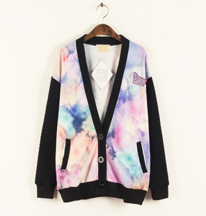 Clothing fashion tie-dyeing baseball shirt embroidery letter cardigan outerwear