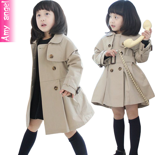 Clothing female child autumn 2012 thin outerwear child trench baby 100% cotton double breasted overcoat free shipping