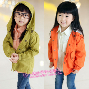 Clothing female child autumn letter hooded slim waist outerwear trench thin