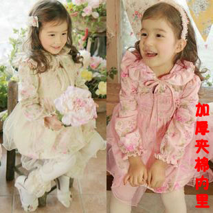 Clothing female child baby 2012 autumn and winter thickening 100% cotton long-sleeve princess trench outerwear clothes