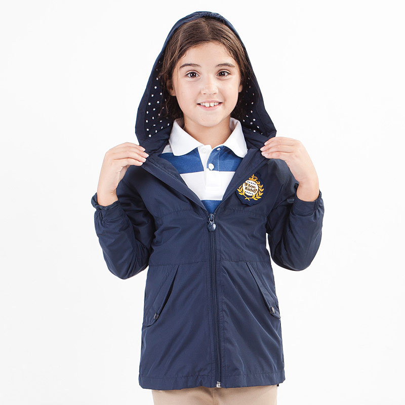 Clothing female child fashion preppy style waterproof with a hood medium-long trench outerwear 12r204