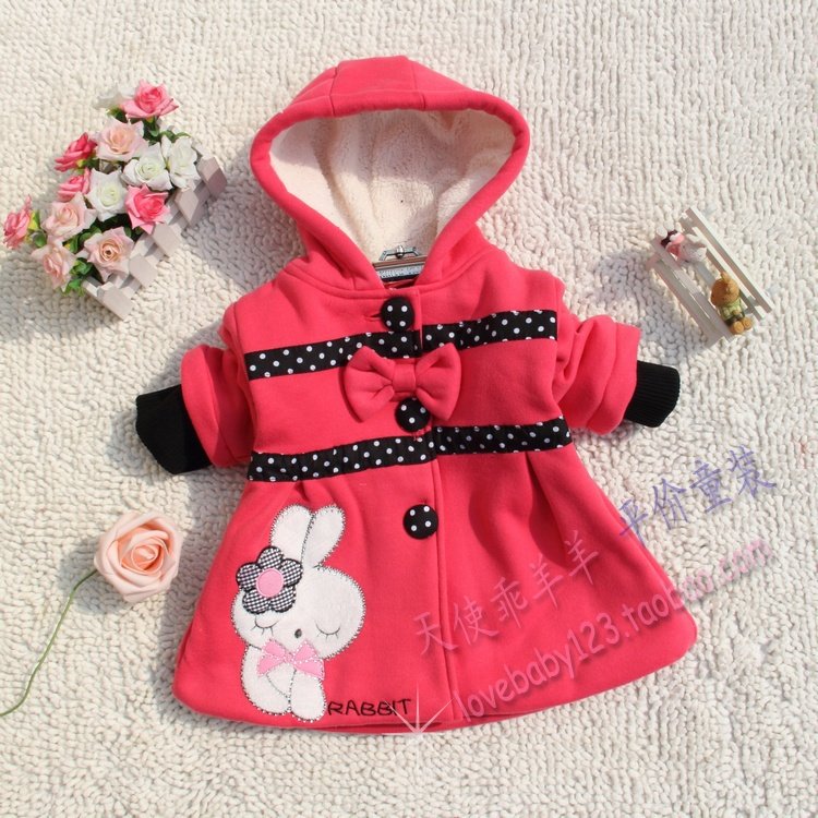 Clothing female child outerwear 2012 autumn 100% cotton velvet Sweets rabbit baby small trench female child overcoat