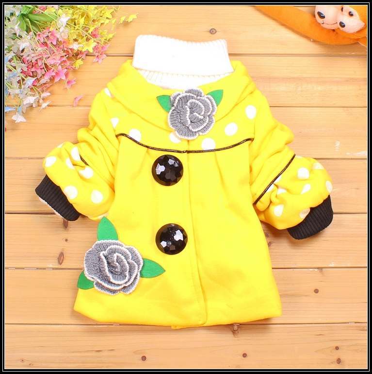 Clothing female child outerwear children winter outwear baby long-sleeved dotted Windproof coats girl  thick jacket with flower