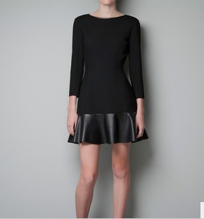 clothing for women 2012 autumn fashion ladies cool leather patchwork one-piece dress black all-match