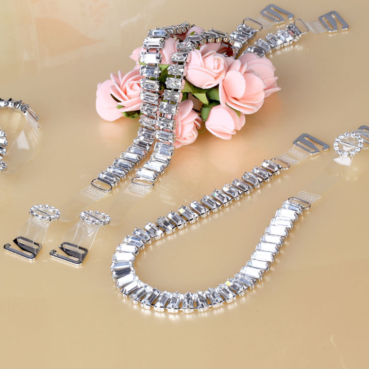 Clothing new arrival elastic metal rhinestone crystal shoulder strap