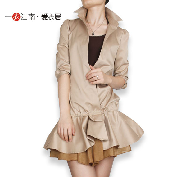 Clothing skirt stand collar women's trench outerwear autumn and winter sweet puff sleeve overcoat medium-long 282