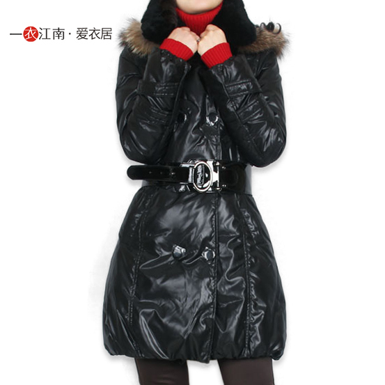 Clothing winter outerwear fur collar slim down coat medium-long female down coat white duck down