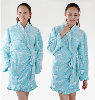 Clothing women's coral fleece robe heart thick medium-long sleepwear obscenely plus size autumn and winter