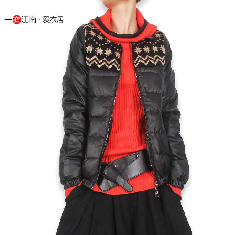 Clothing women winter outerwear hooded slim down coat female short design PU down coat white duck down
