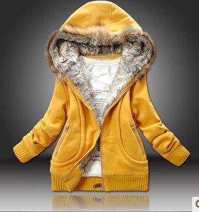 CO-151 Free Shipping Women's Coat Fur Collar Hooded Thickening Fleece Hoodies Zip Up Cardigan Jacket Cotton-padded Coat Winter