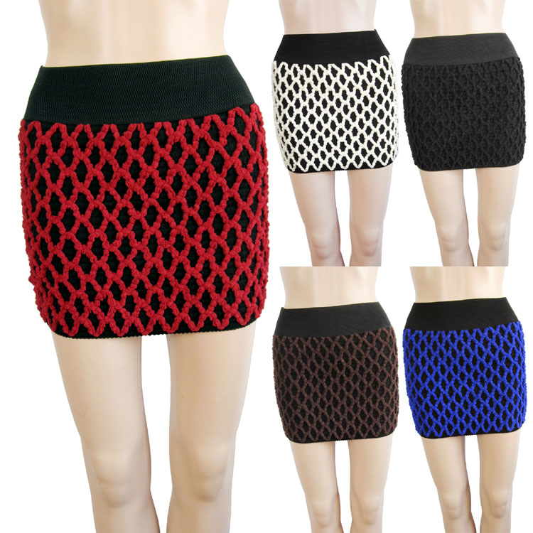 Coarse knitting wool stereo rhombus pattern sexy slim hip skirt mini ultra-short small bag skirt 2 Leather fashion